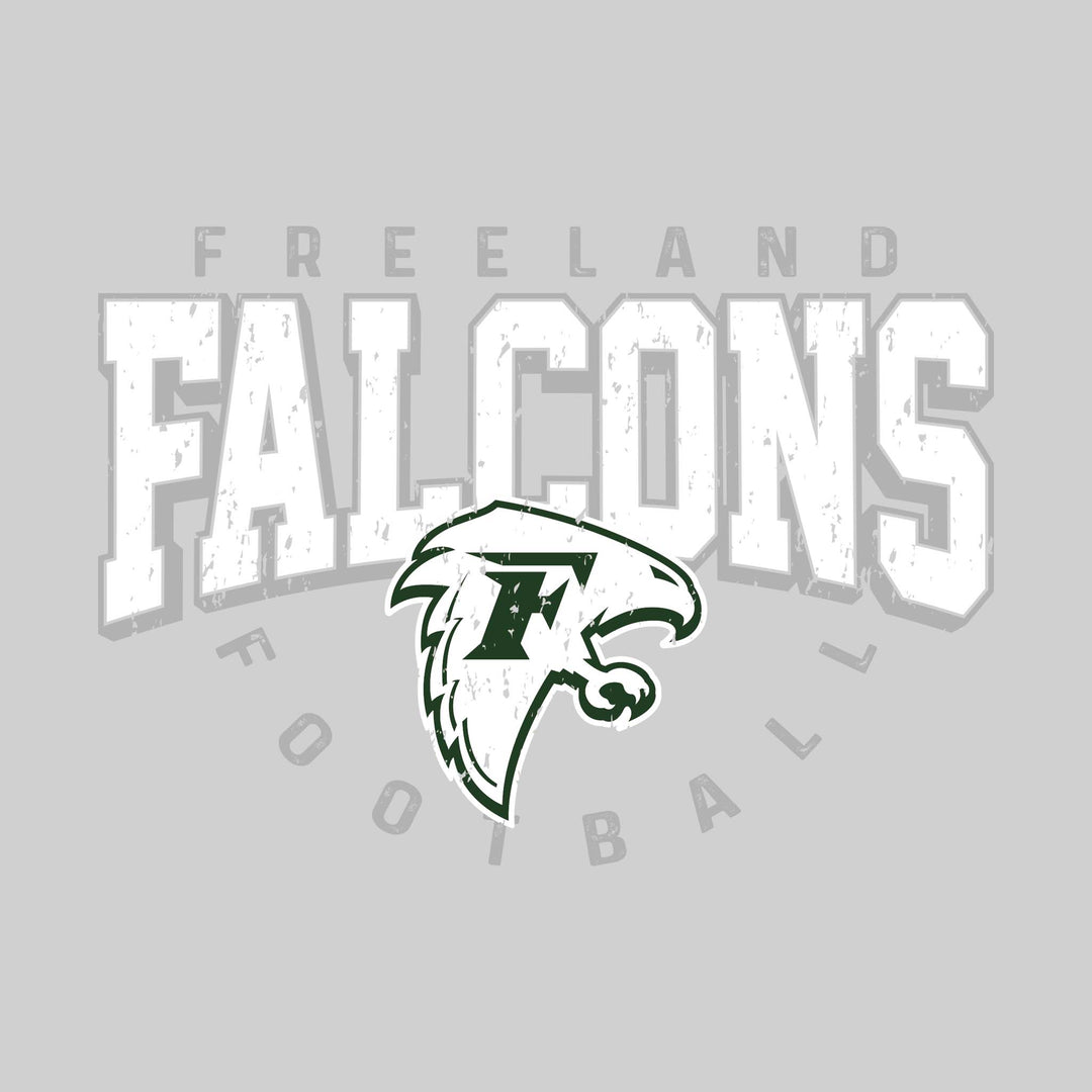 Freeland Falcons - Football - Distressed Text with Mascot and Arched Football