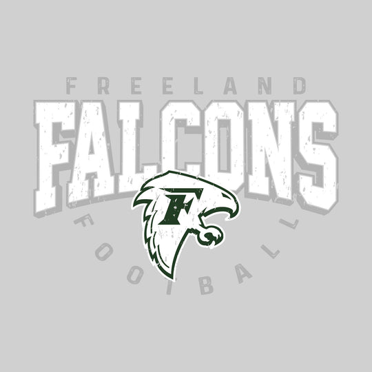 Freeland Falcons - Football - Distressed Text with Mascot and Arched Football