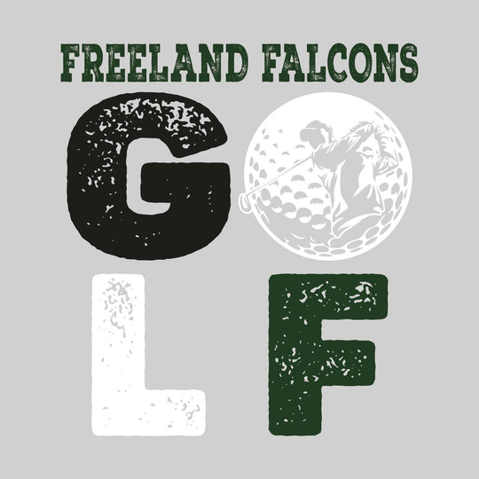 Freeland Falcons - Golf - Distressed Text with Male Golfer Silhouette in Golf Ball
