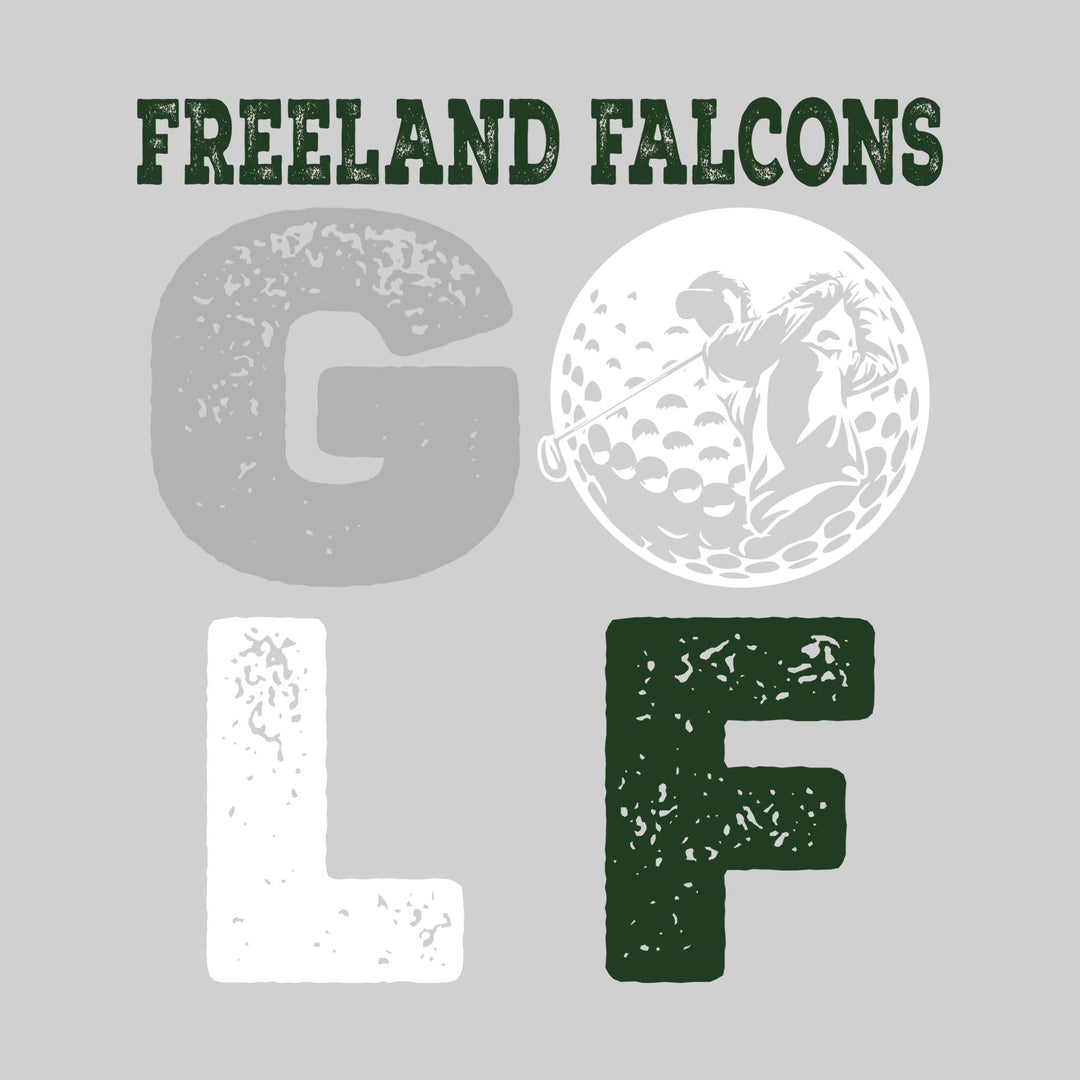 Freeland Falcons - Golf - Distressed Text with Male Golfer Silhouette in Golf Ball