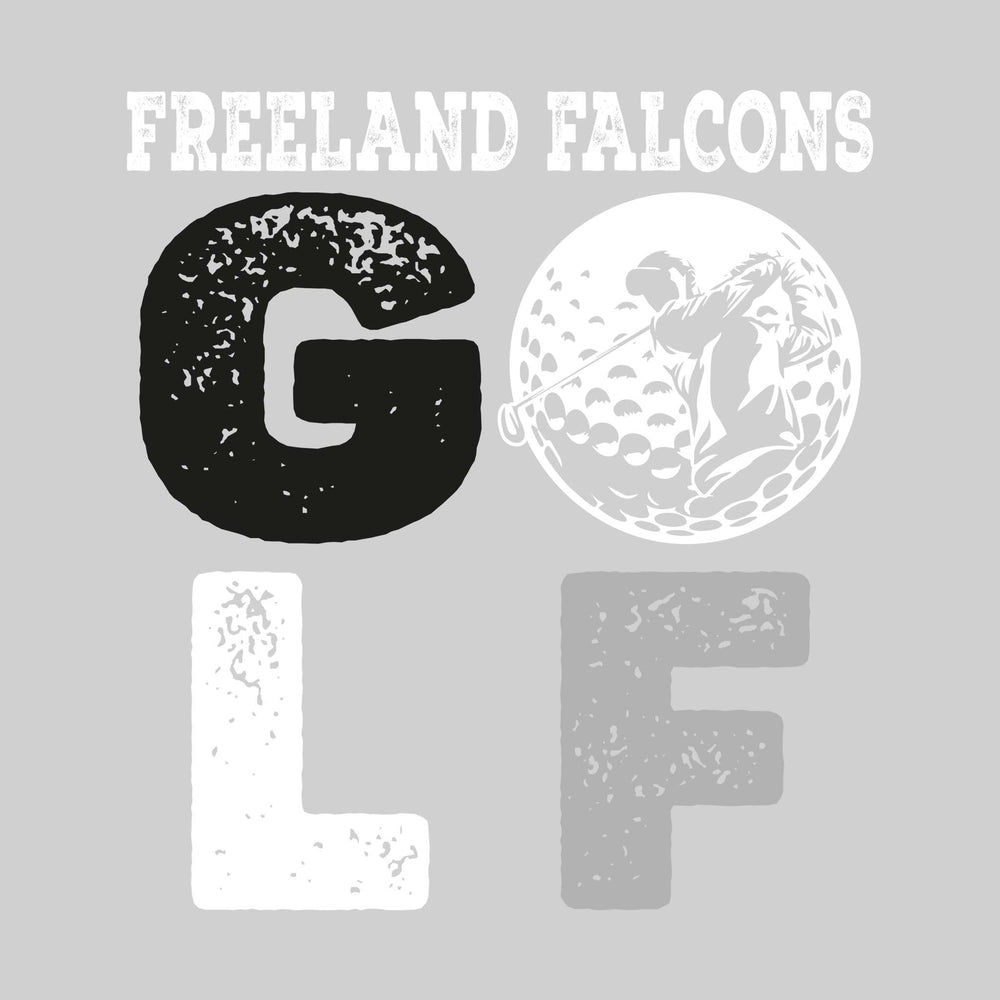Freeland Falcons - Golf - Distressed Text with Male Golfer Silhouette in Golf Ball