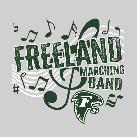 Freeland Falcons - Marching Band - School Name with Treble Clef &amp; Music Notes