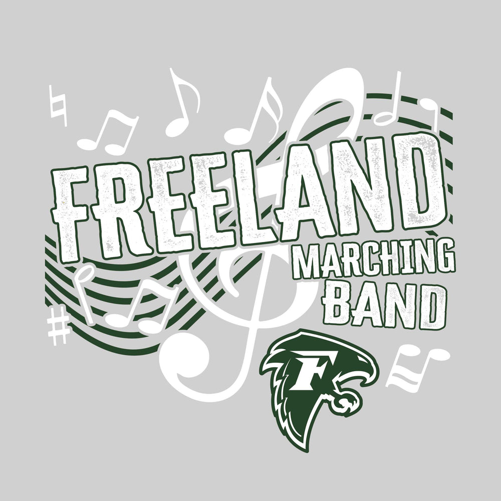 Freeland Falcons - Marching Band - School Name with Treble Clef & Music Notes