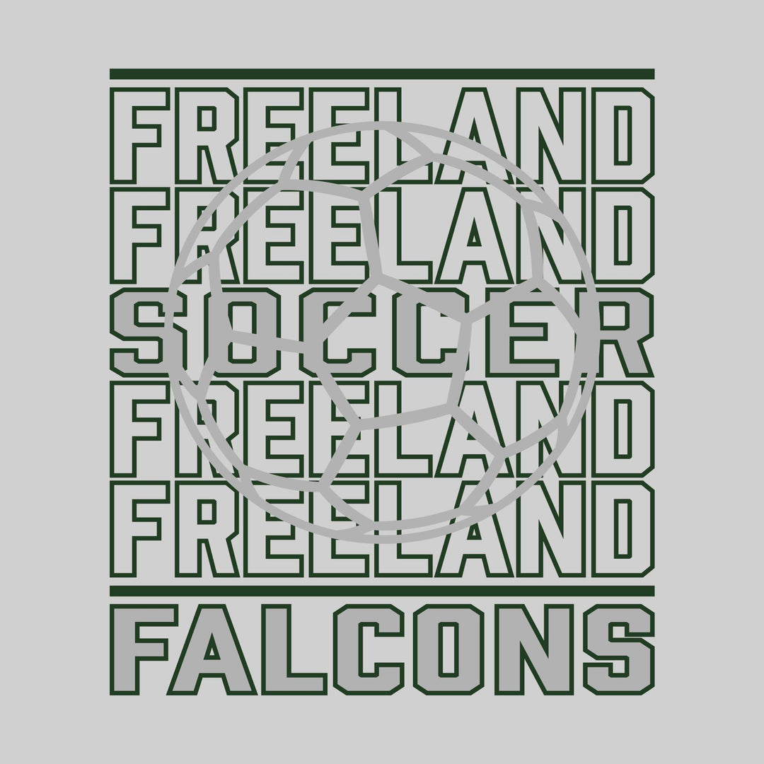 Freeland Falcons - Soccer - Repeated School Name with Soccer Ball Outline