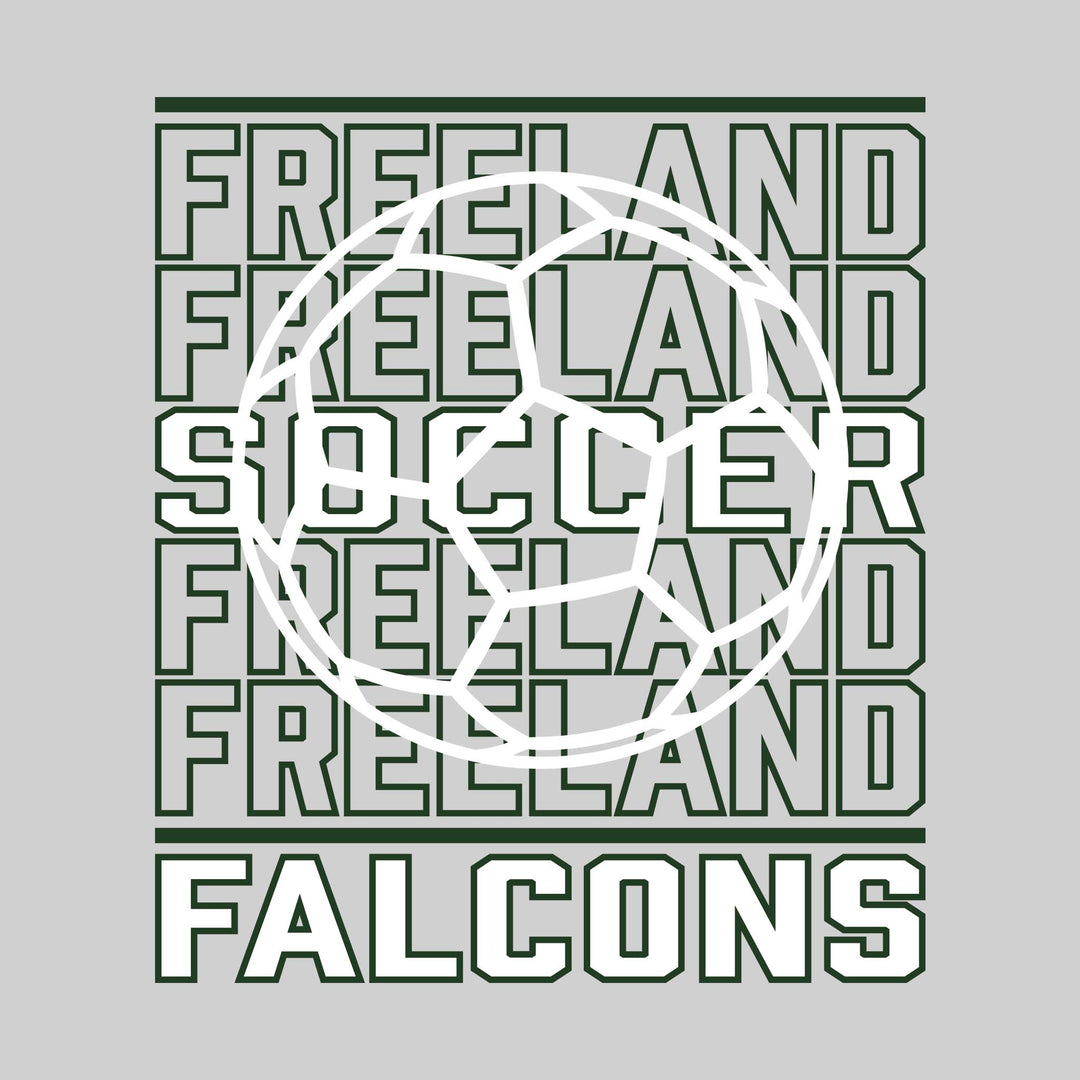 Freeland Falcons - Soccer - Repeated School Name with Soccer Ball Outline