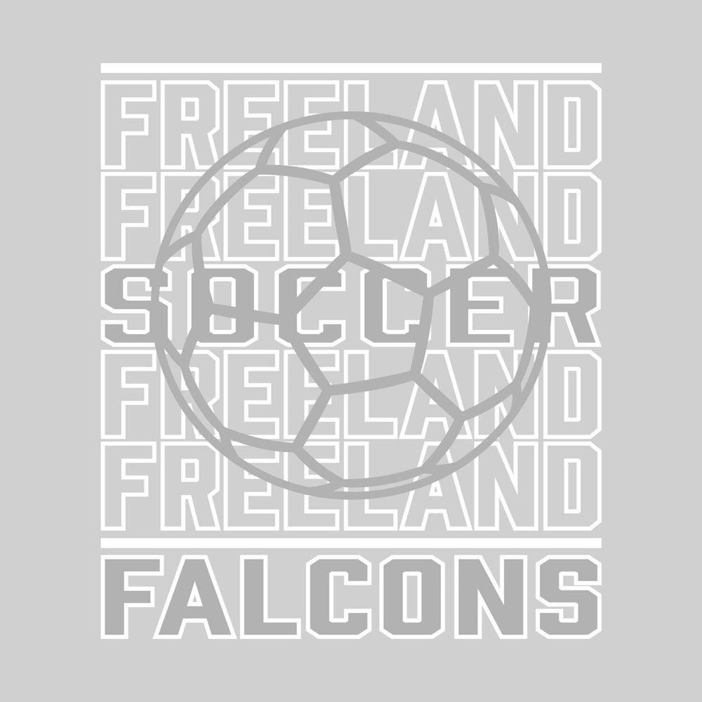 Freeland Falcons - Soccer - Repeated School Name with Soccer Ball Outline