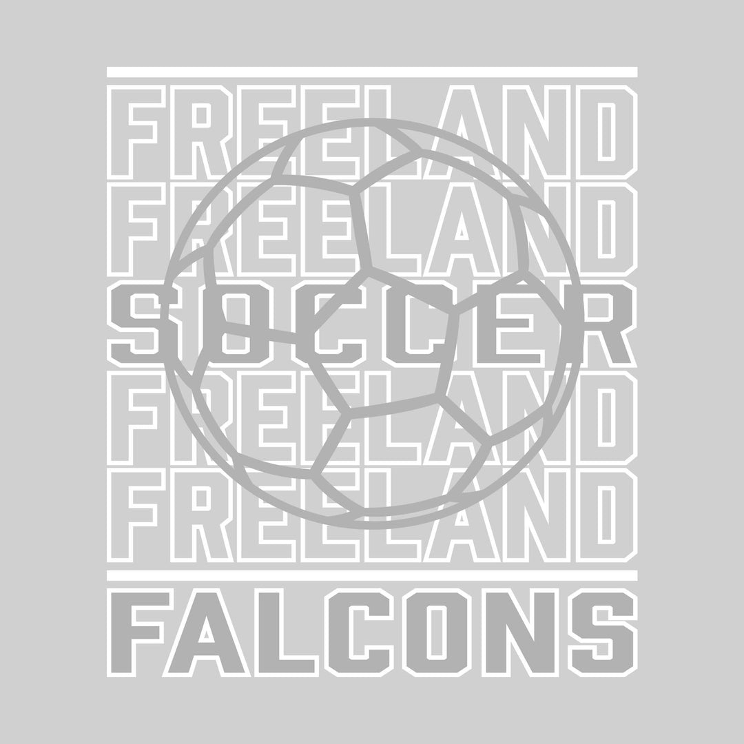 Freeland Falcons - Soccer - Repeated School Name with Soccer Ball Outline