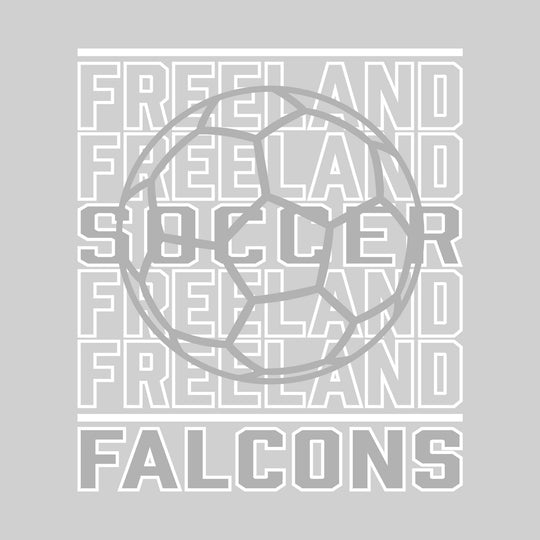 Freeland Falcons - Soccer - Repeated School Name with Soccer Ball Outline