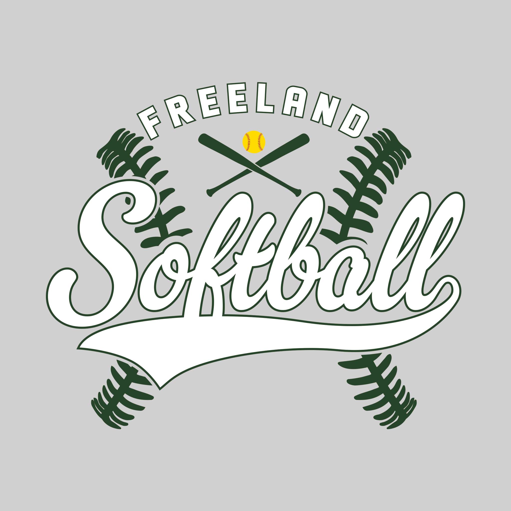 Freeland Falcons - Softball - Cursive Softball with Stitches & Crossed ...