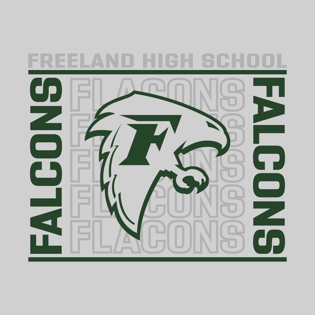 Freeland Falcons - Spirit Wear - Bracketed Repeating Outlined Falcons with Mascot