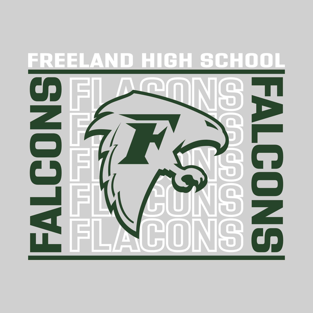 Freeland Falcons - Spirit Wear - Bracketed Repeating Outlined Falcons with Mascot