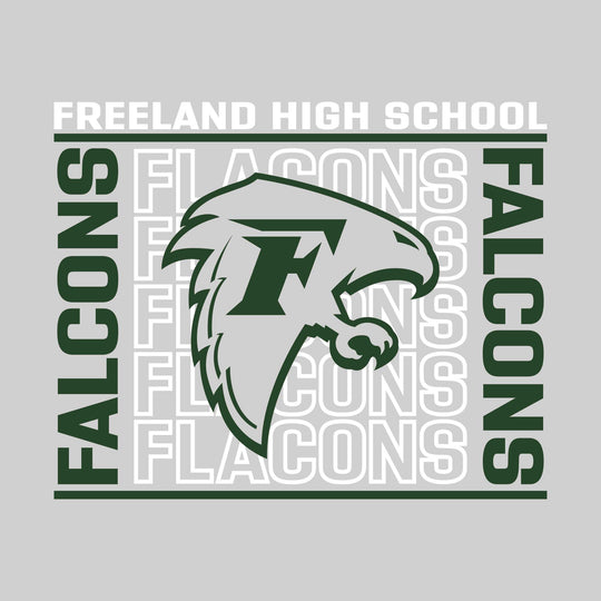 Freeland Falcons - Spirit Wear - Bracketed Repeating Outlined Falcons with Mascot