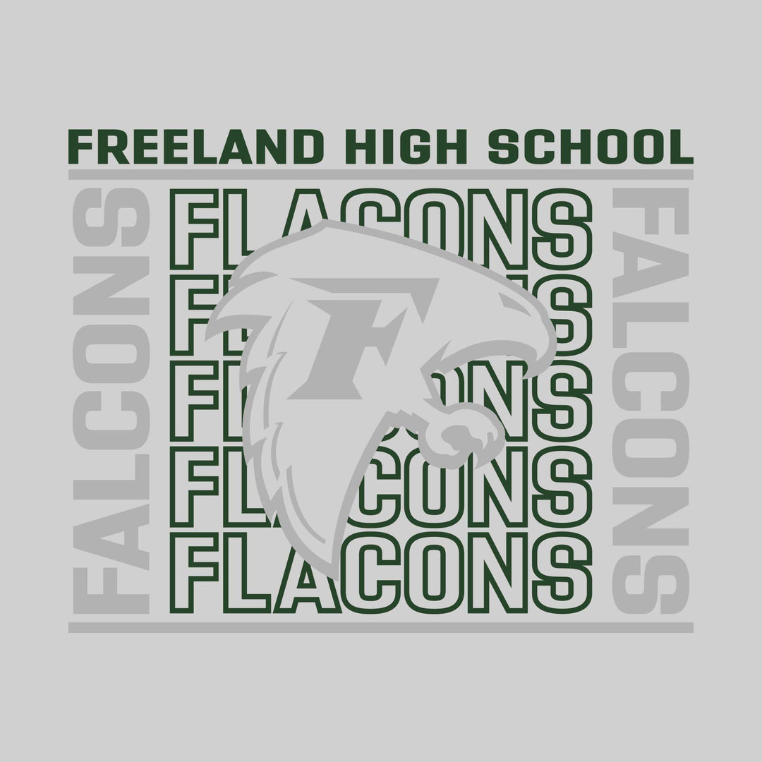 Freeland Falcons - Spirit Wear - Bracketed Repeating Outlined Falcons with Mascot