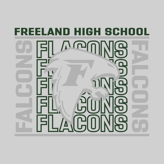 Freeland Falcons - Spirit Wear - Bracketed Repeating Outlined Falcons with Mascot