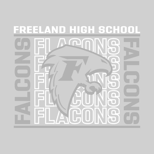 Freeland Falcons - Spirit Wear - Bracketed Repeating Outlined Falcons with Mascot