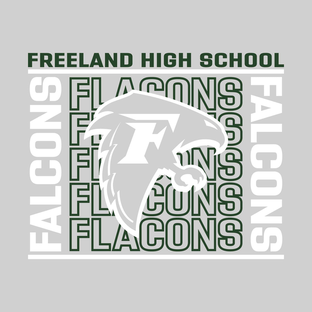 Freeland Falcons - Spirit Wear - Bracketed Repeating Outlined Falcons with Mascot