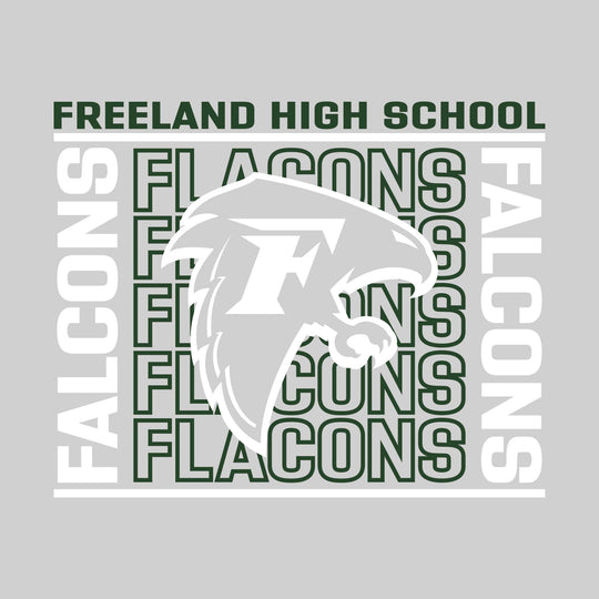 Freeland Falcons - Spirit Wear - Bracketed Repeating Outlined Falcons with Mascot