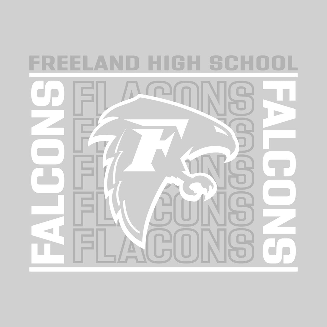 Freeland Falcons - Spirit Wear - Bracketed Repeating Outlined Falcons with Mascot