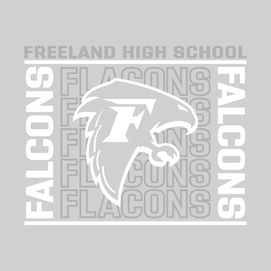 Freeland Falcons - Spirit Wear - Bracketed Repeating Outlined Falcons with Mascot