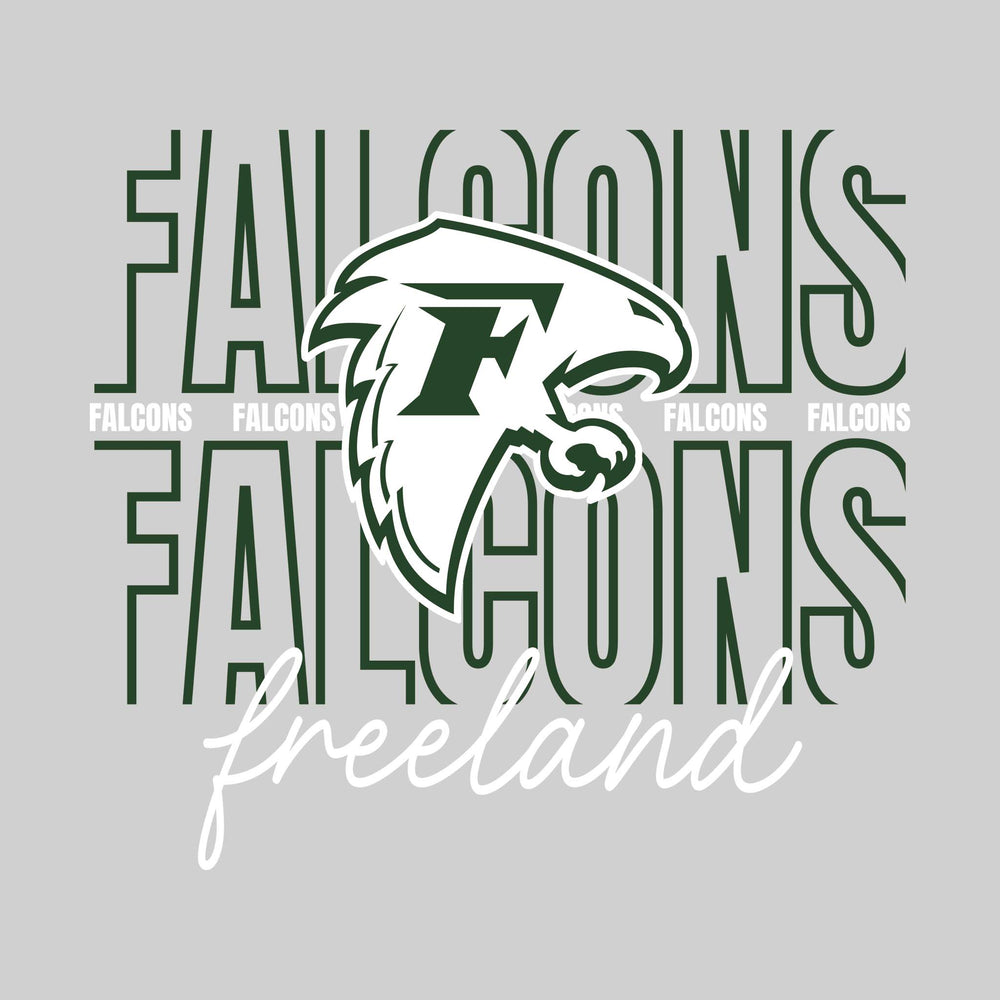 Freeland Falcons - Spirit Wear - Outlined Falcons with Cursive School Name