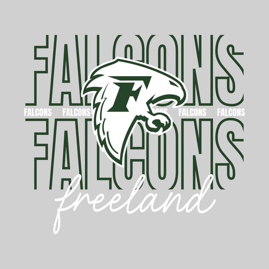 Freeland Falcons - Spirit Wear - Outlined Falcons with Cursive School Name