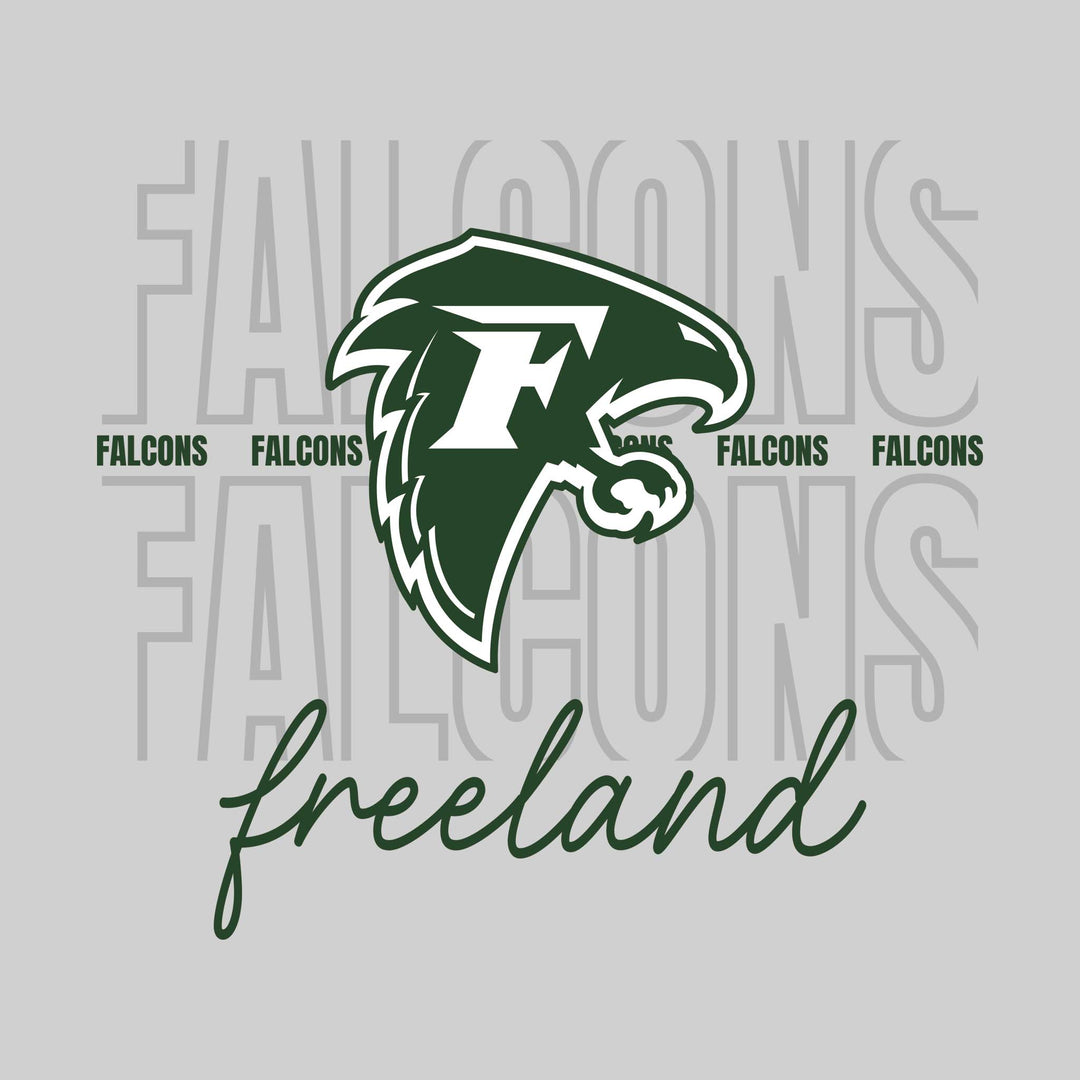 Freeland Falcons - Spirit Wear - Outlined Falcons with Cursive School Name