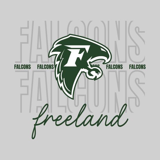 Freeland Falcons - Spirit Wear - Outlined Falcons with Cursive School Name