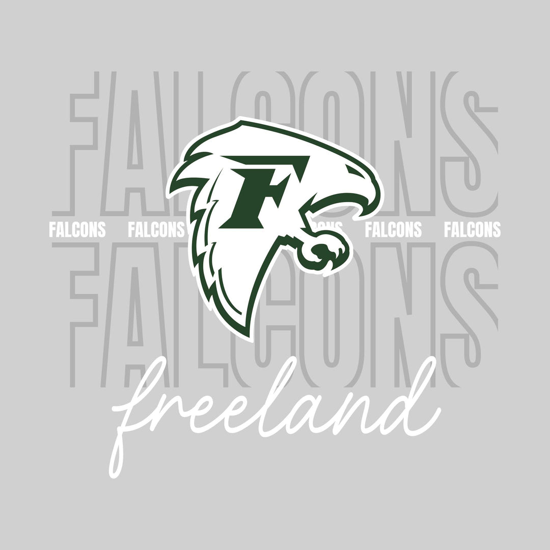 Freeland Falcons - Spirit Wear - Outlined Falcons with Cursive School Name