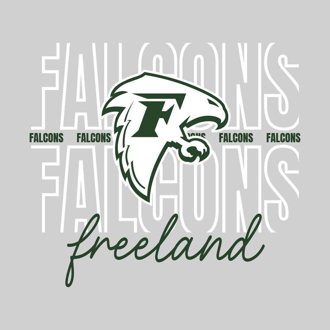 Freeland Falcons - Spirit Wear - Outlined Falcons with Cursive School Name