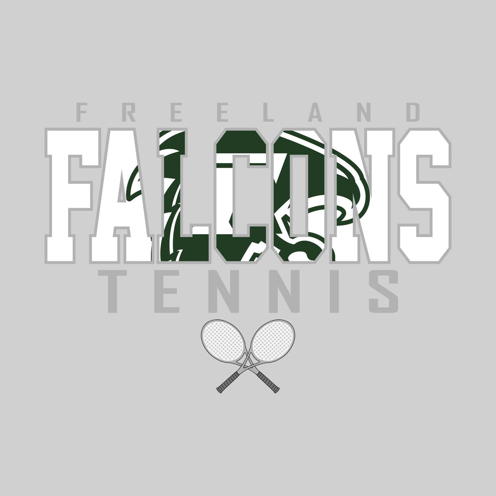Freeland Falcons - Tennis - Outlined Falcons with Mascot Inset and Crossed Rackets