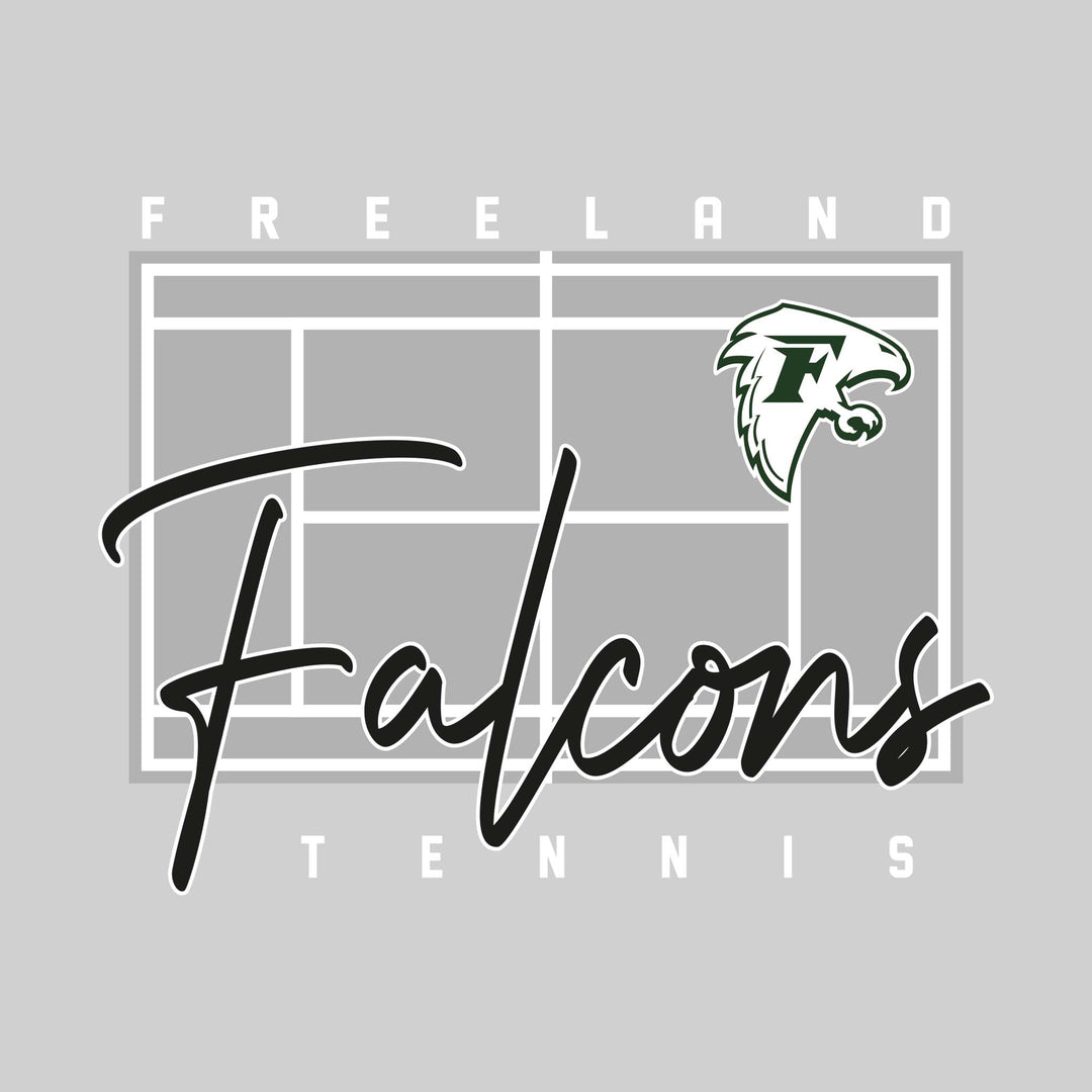 Freeland Falcons - Tennis - Tennis Court with School Name and Mascot