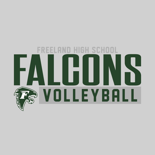 Freeland Falcons - Volleyball - Large Mascot Name Over Volleyball with Mascot