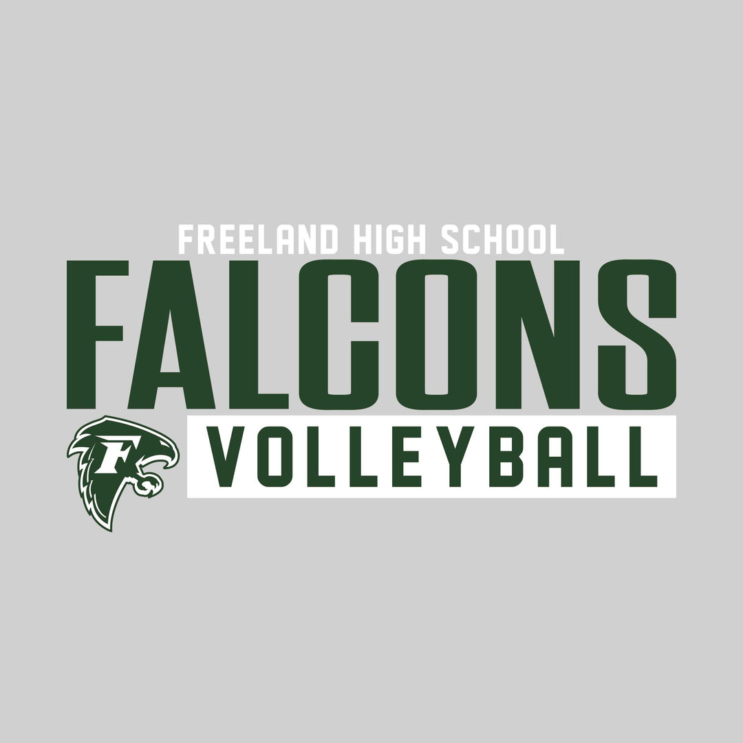 Freeland Falcons - Volleyball - Large Mascot Name Over Volleyball with Mascot
