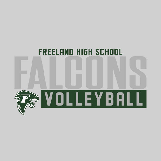 Freeland Falcons - Volleyball - Large Mascot Name Over Volleyball with Mascot