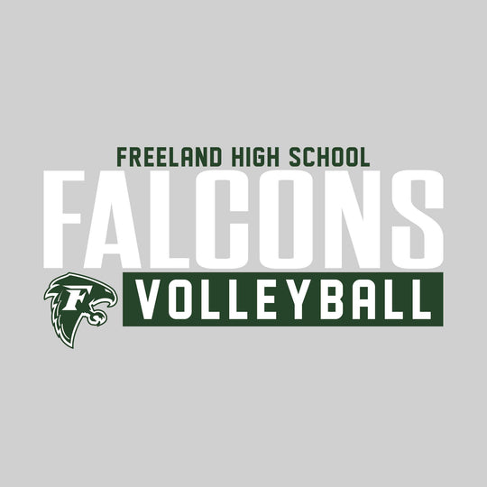Freeland Falcons - Volleyball - Large Mascot Name Over Volleyball with Mascot