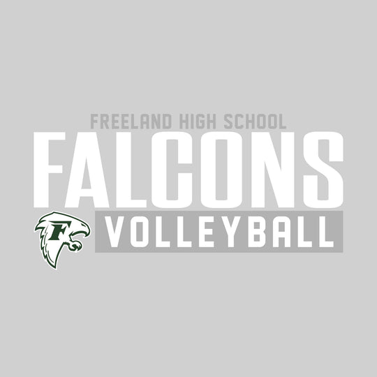 Freeland Falcons - Volleyball - Large Mascot Name Over Volleyball with Mascot