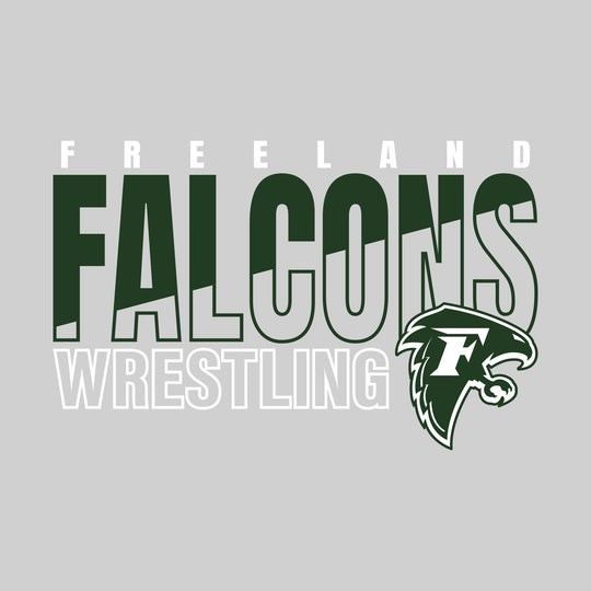 Freeland Falcons - Wrestling - Diagonal Split Mascot Name with Mascot