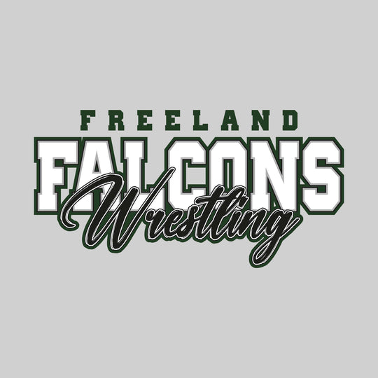 Freeland Falcons - Wrestling - Outlined Mascot Name with Cursive Wrestling