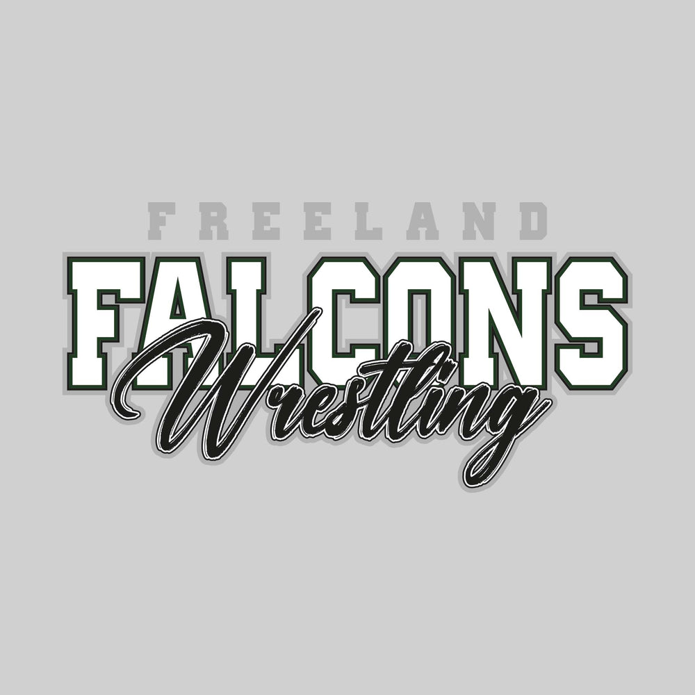 Freeland Falcons - Wrestling - Outlined Mascot Name with Cursive Wrestling