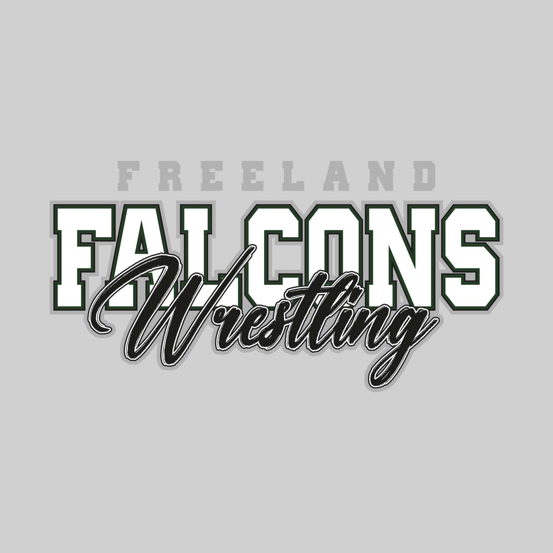 Freeland Falcons - Wrestling - Outlined Mascot Name with Cursive Wrestling