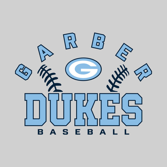 Garber Dukes - Baseball - Arched School Name with Baseball Stitches &amp; Mascot