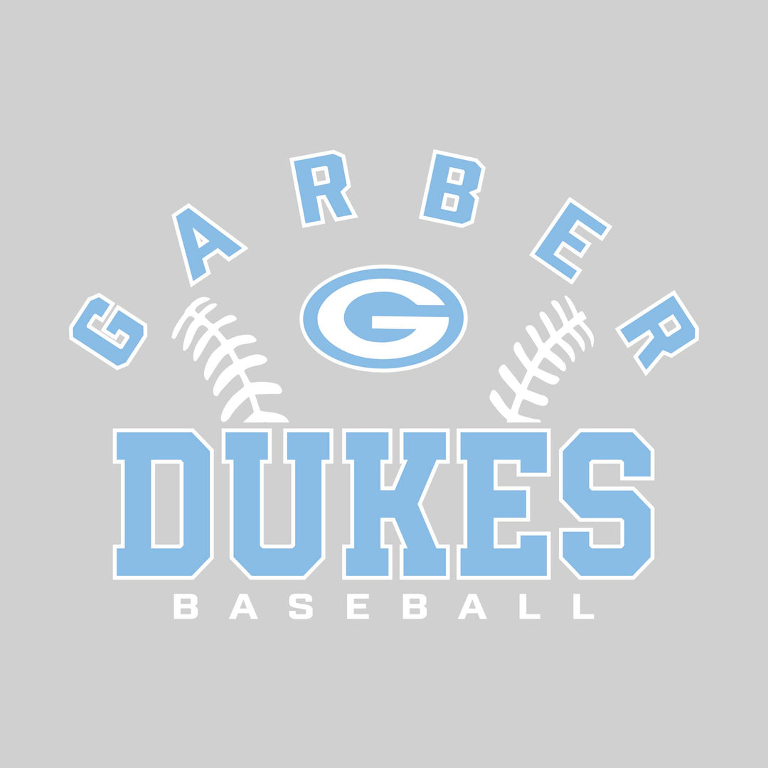 Garber Dukes - Baseball - Arched School Name with Baseball Stitches &amp; Mascot