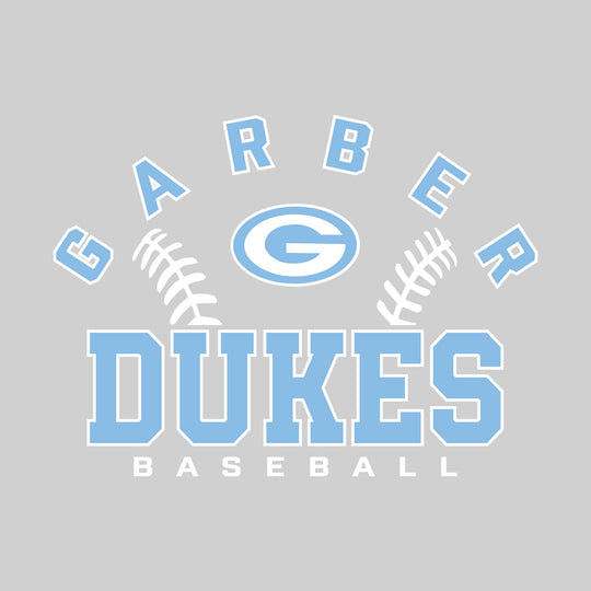 Garber Dukes - Baseball - Arched School Name with Baseball Stitches &amp; Mascot