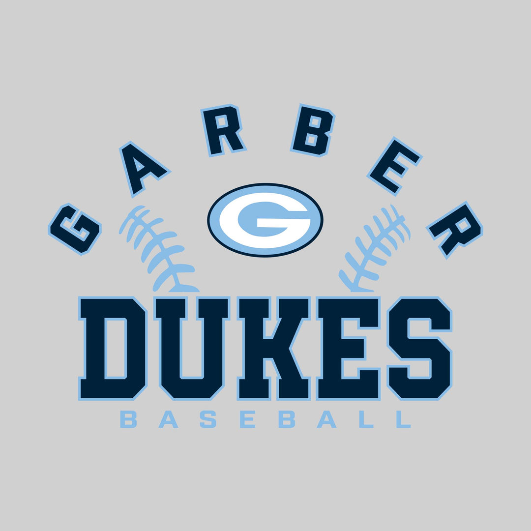 Garber Dukes - Baseball - Arched School Name with Baseball Stitches &amp; Mascot