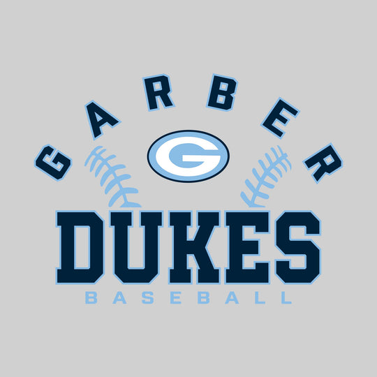 Garber Dukes - Baseball - Arched School Name with Baseball Stitches &amp; Mascot