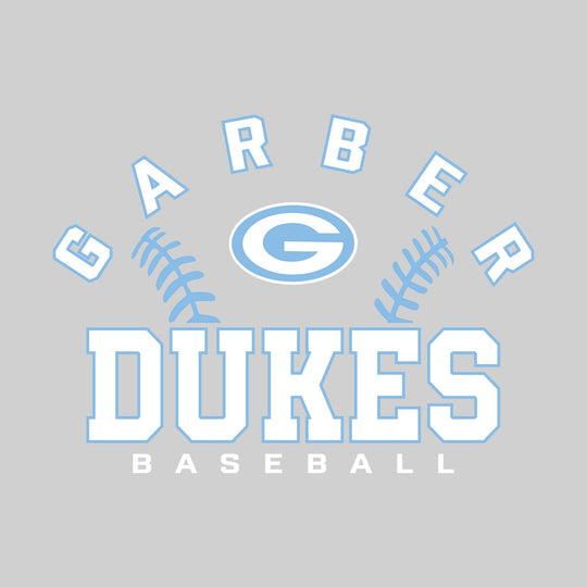 Garber Dukes - Baseball - Arched School Name with Baseball Stitches &amp; Mascot