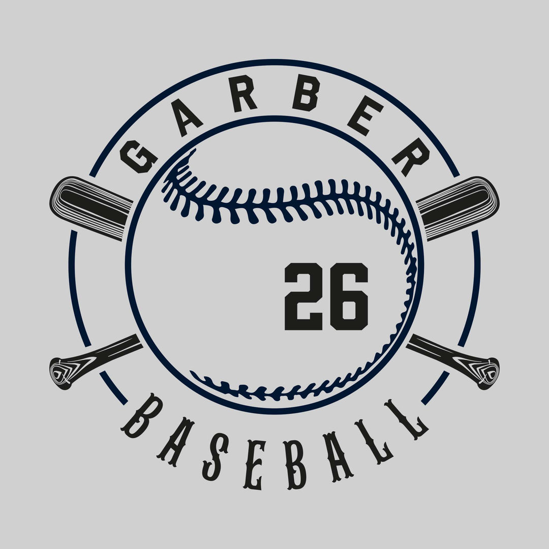 Garber Dukes - Baseball - Crossed Bats with School Name and Baseball Stitches