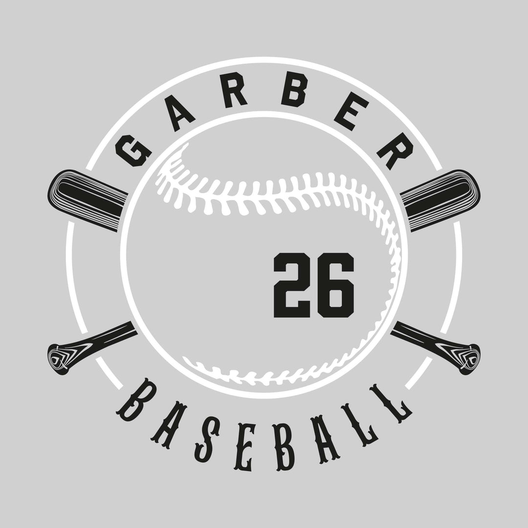 Garber Dukes - Baseball - Crossed Bats with School Name and Baseball Stitches