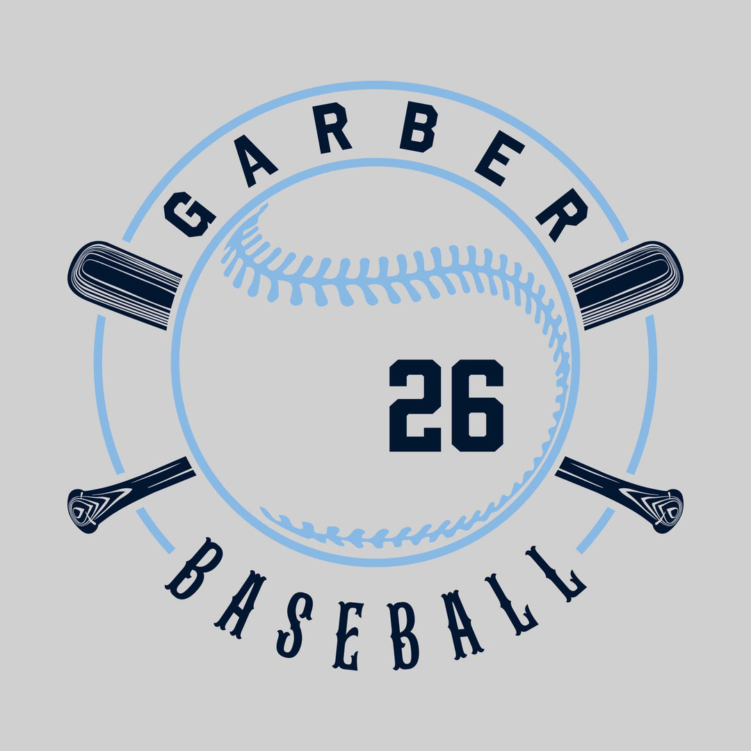 Garber Dukes - Baseball - Crossed Bats with School Name and Baseball Stitches