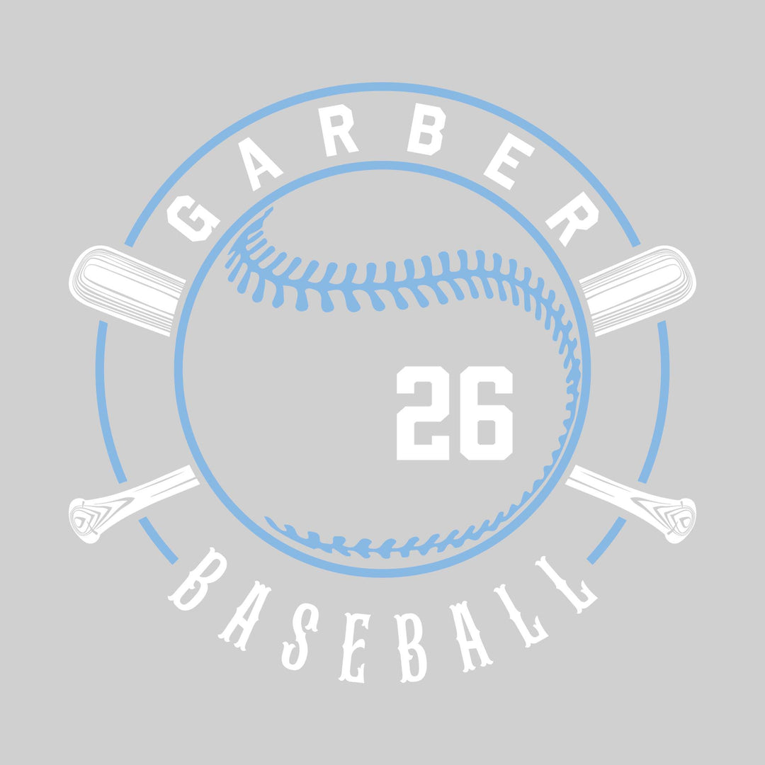 Garber Dukes - Baseball - Crossed Bats with School Name and Baseball Stitches